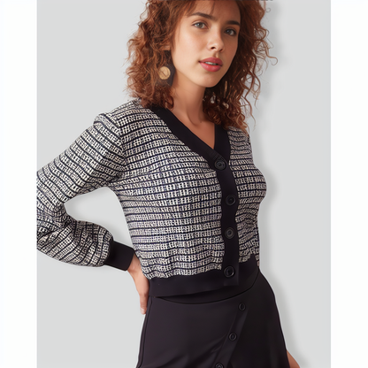 The Black Plaid Colorblock Knit Cardigan