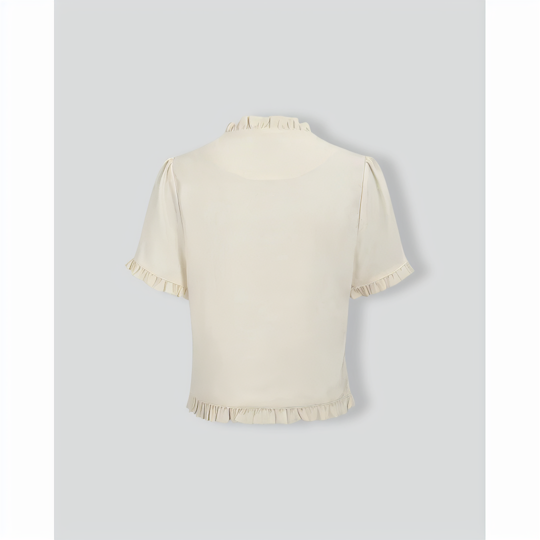 Women's Beige V-Neck Ruffle Blouse