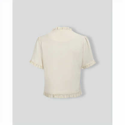 Women's Beige V-Neck Ruffle Blouse