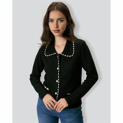 The Black Lapel Seam Colorblock Cardigan