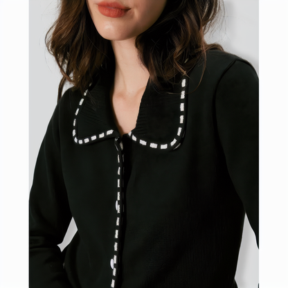 The Black Lapel Seam Colorblock Cardigan