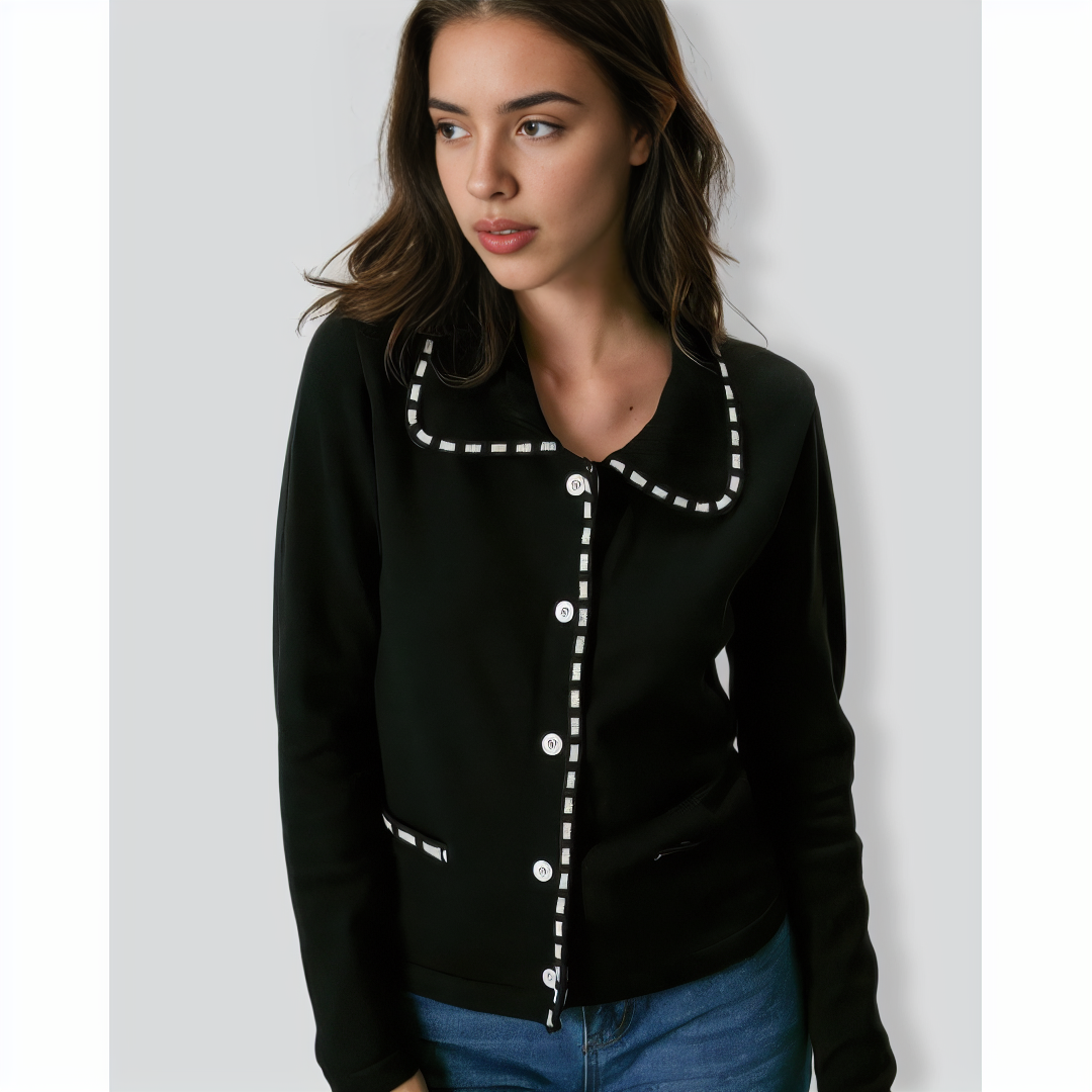 The Black Lapel Seam Colorblock Cardigan