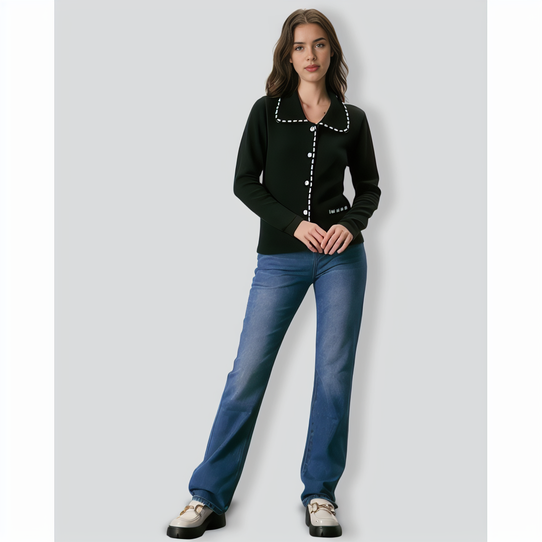 The Black Lapel Seam Colorblock Cardigan