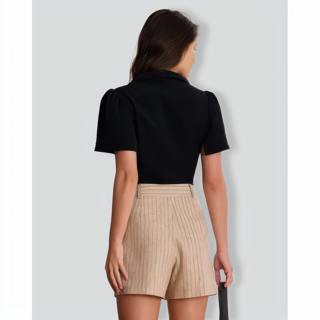 The Black Lapel Ruched Blouse