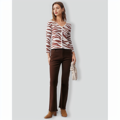 The Coffee V Neck Zebra Knit Cardigan