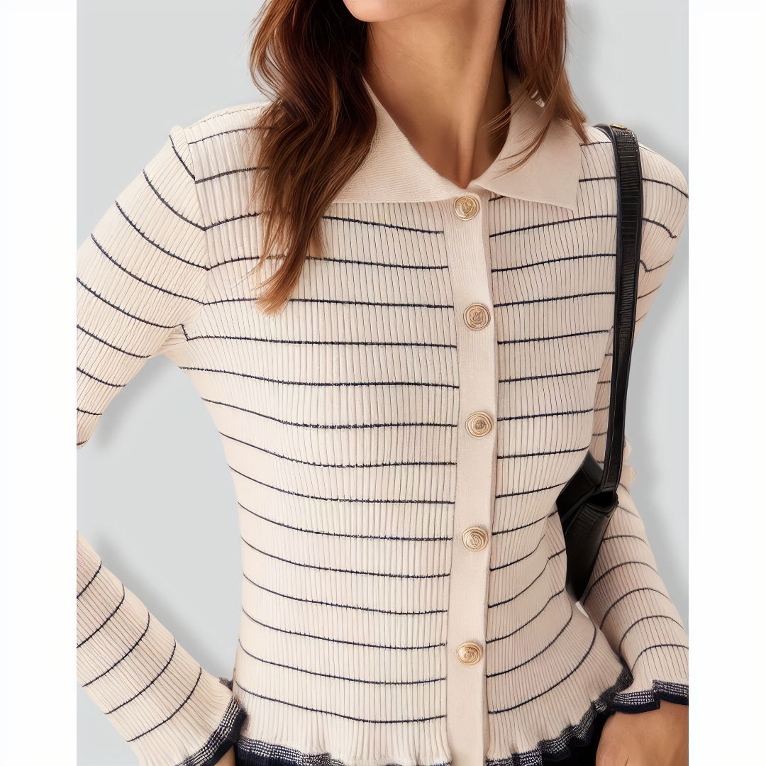 Apricot Striped Poet Sleeve Cardigan