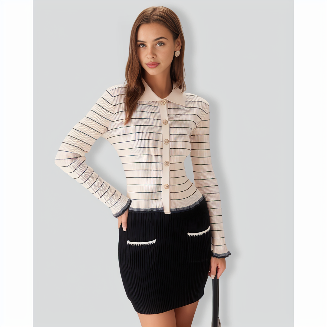 Apricot Striped Poet Sleeve Cardigan