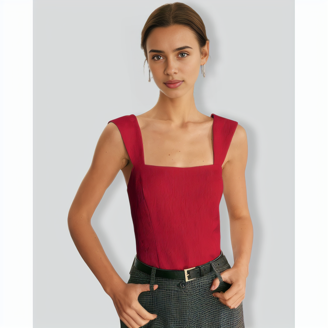 The Red Square Neck Jacquard Tank Top