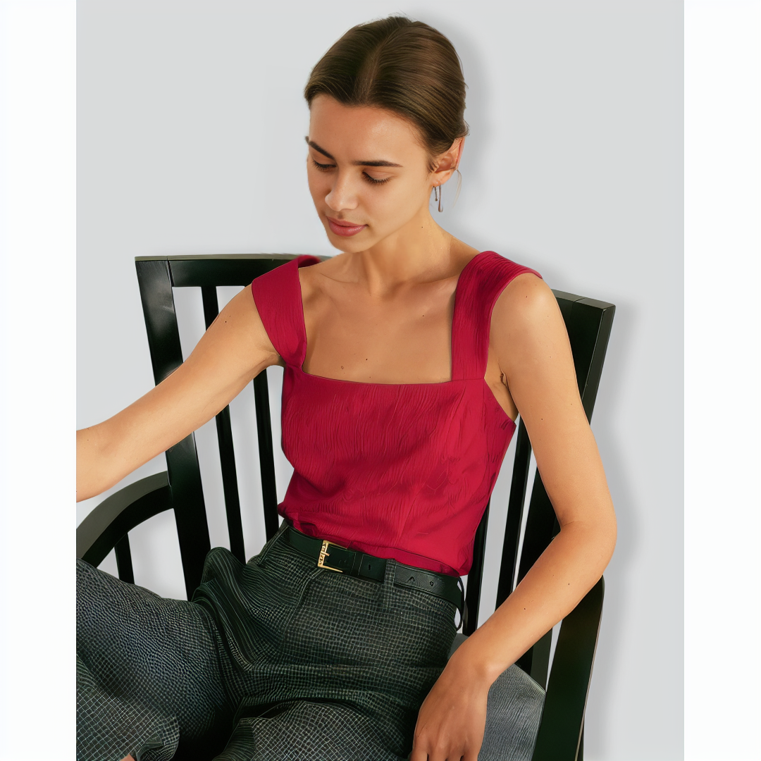 The Red Square Neck Jacquard Tank Top