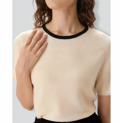 Women's Apricot Contrasting Ribbed Knit Tee