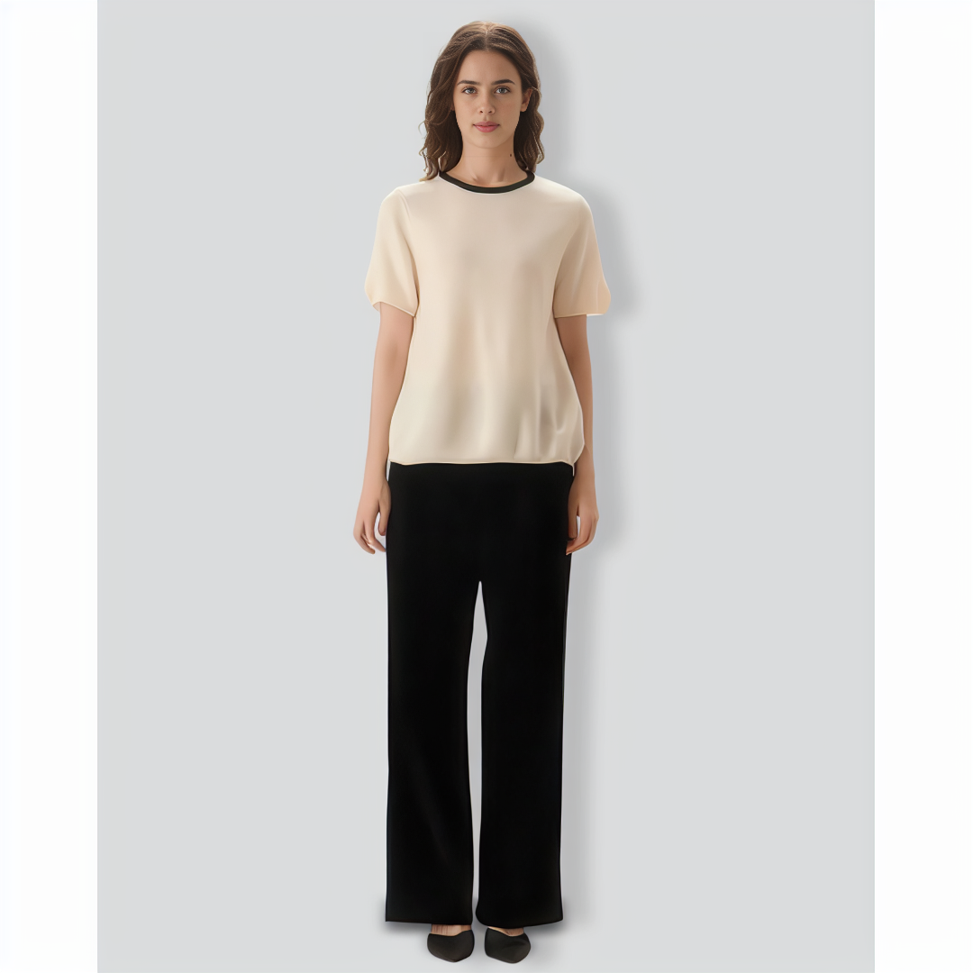 Women's Apricot Contrasting Ribbed Knit Tee