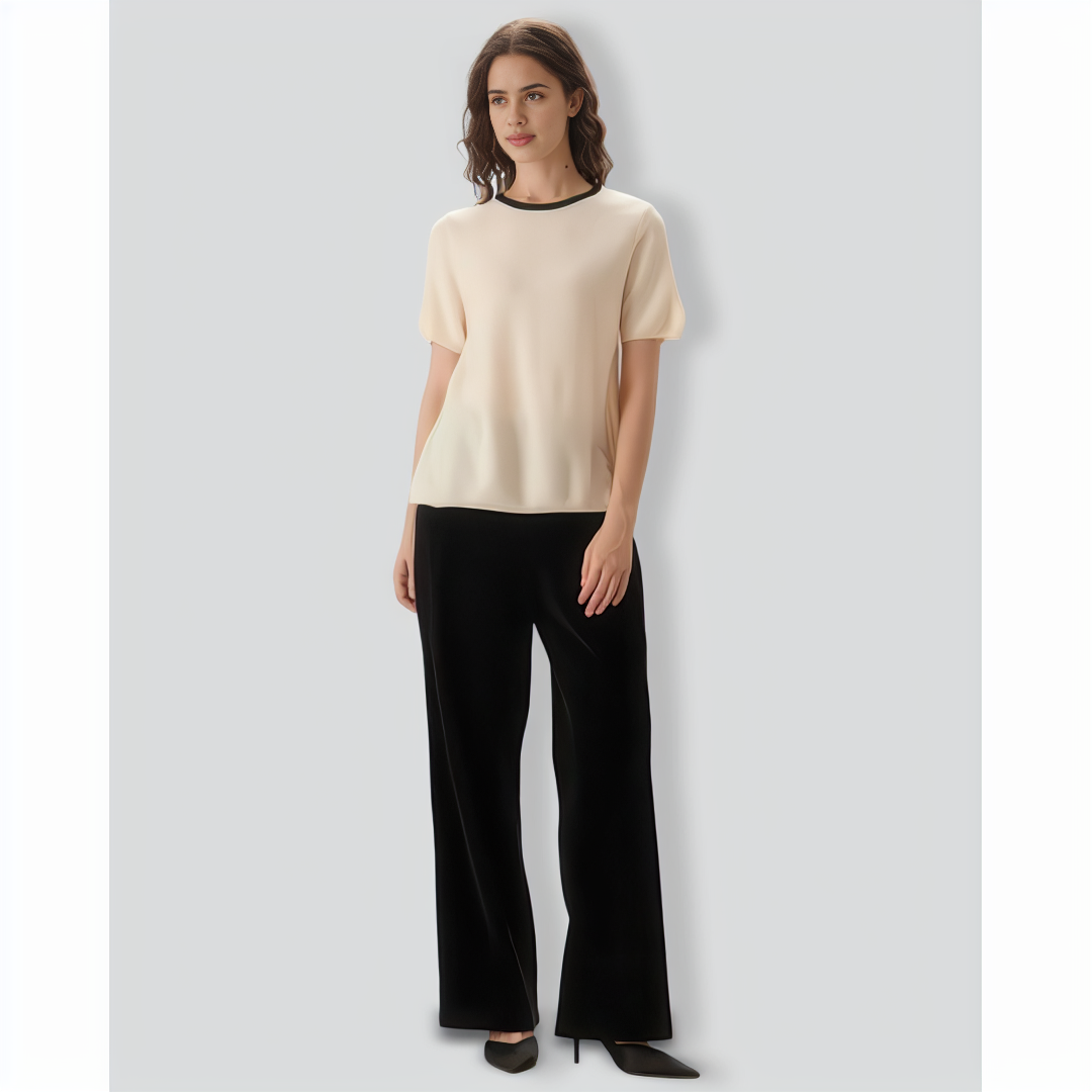 Women's Apricot Contrasting Ribbed Knit Tee