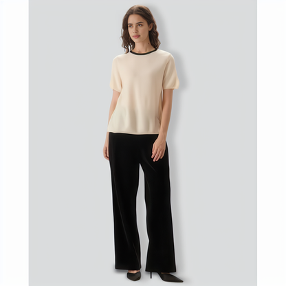 Women's Apricot Contrasting Ribbed Knit Tee