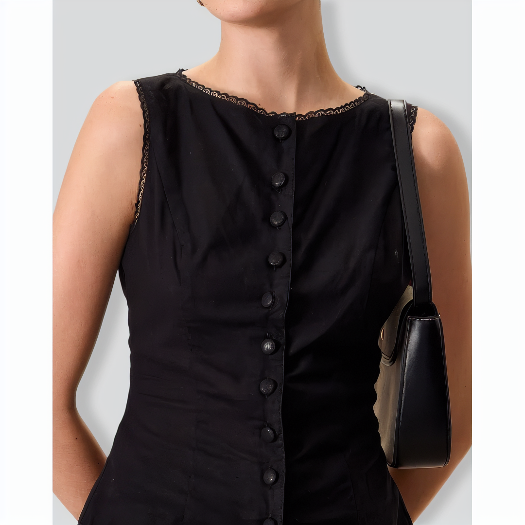 Women's Black Boat Neck Cotton Linen Vest