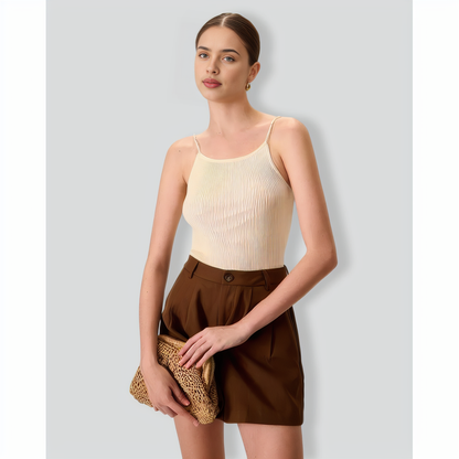 Women's Beige Beaded Strap Ribbed Cami Top
