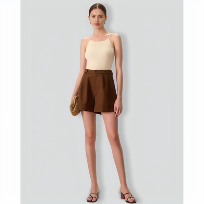 Women's Beige Beaded Strap Ribbed Cami Top