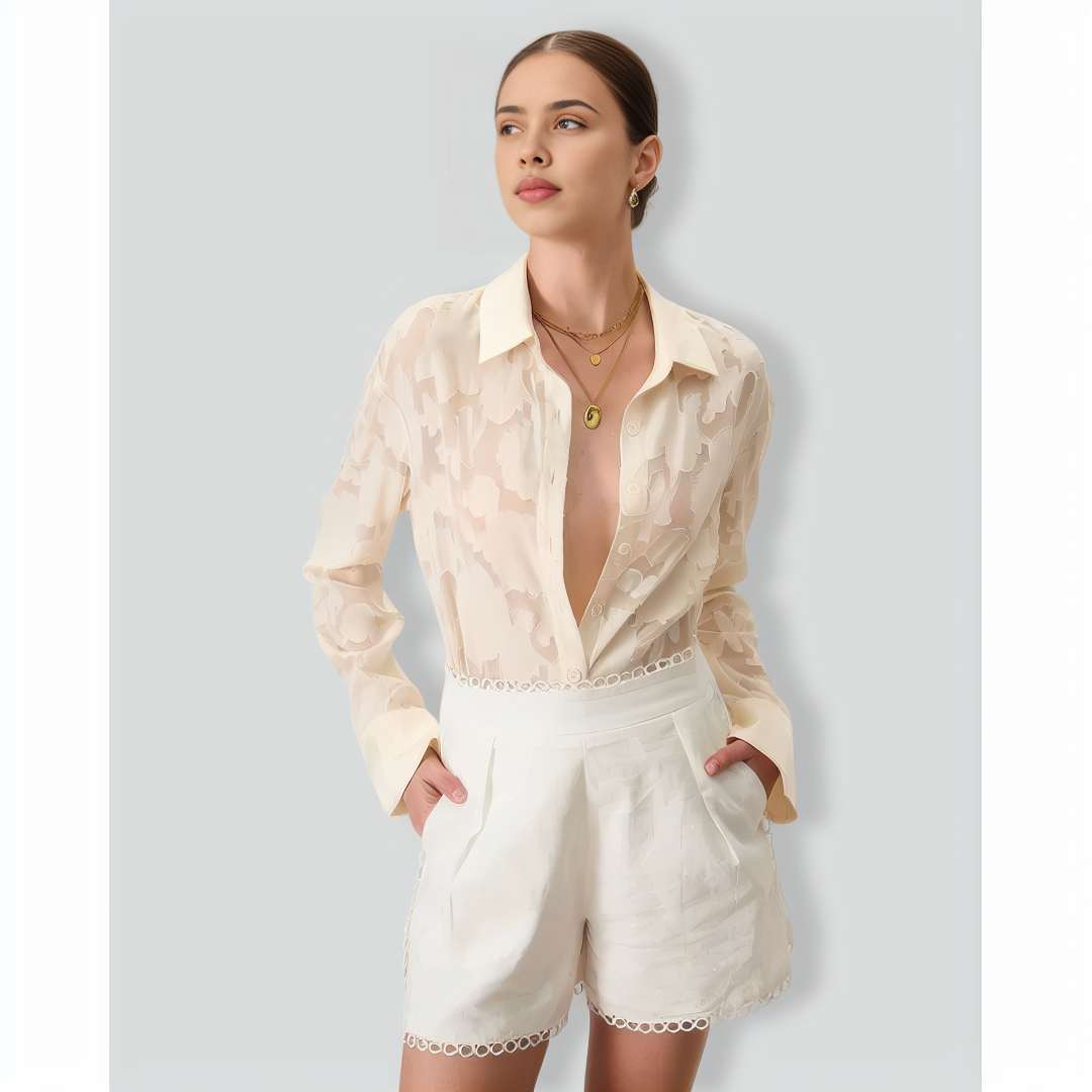 Women's Apricot Jacquard Long Sleeve Shirt