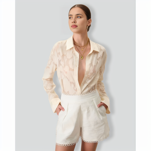 Women's Apricot Jacquard Long Sleeve Shirt