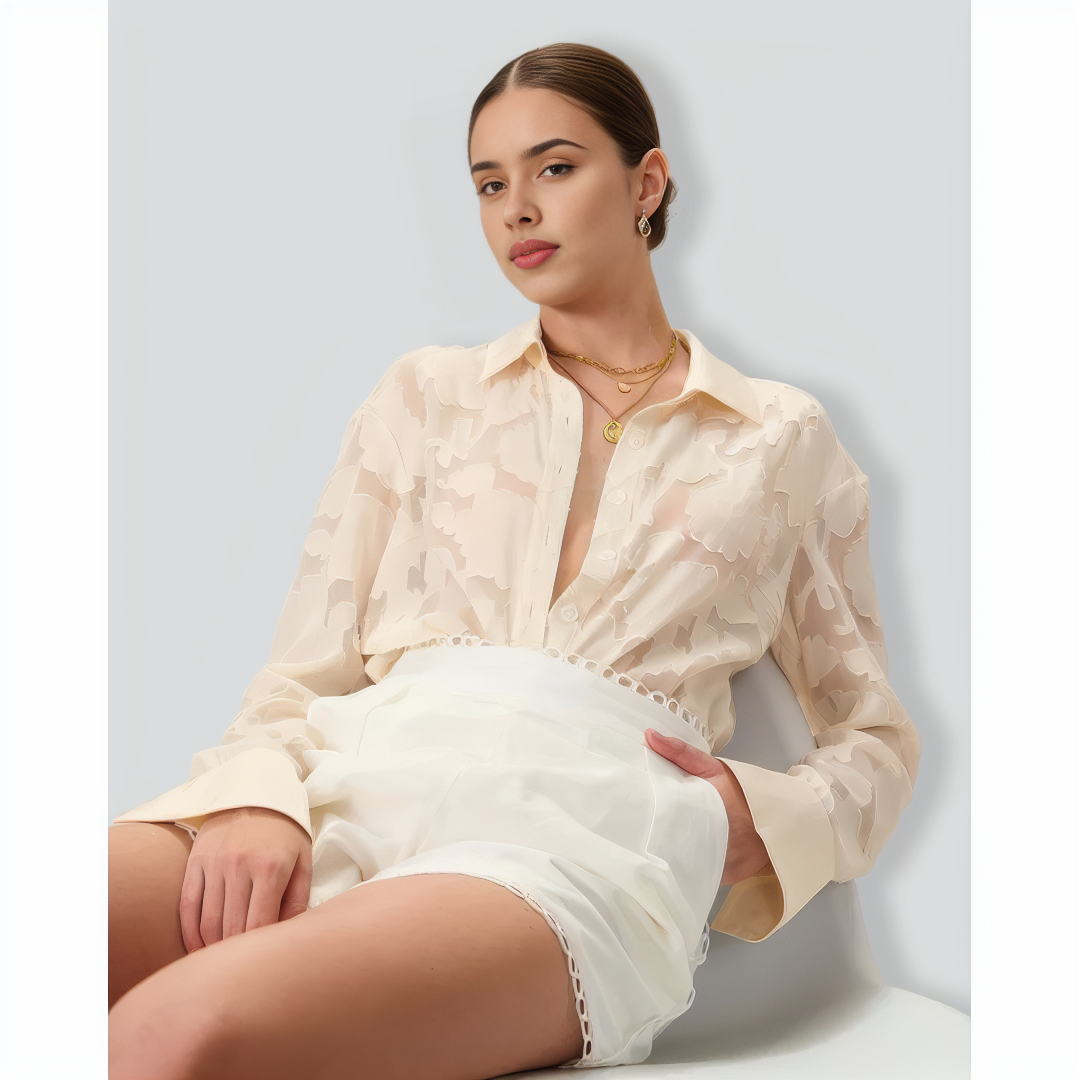 Women's Apricot Jacquard Long Sleeve Shirt