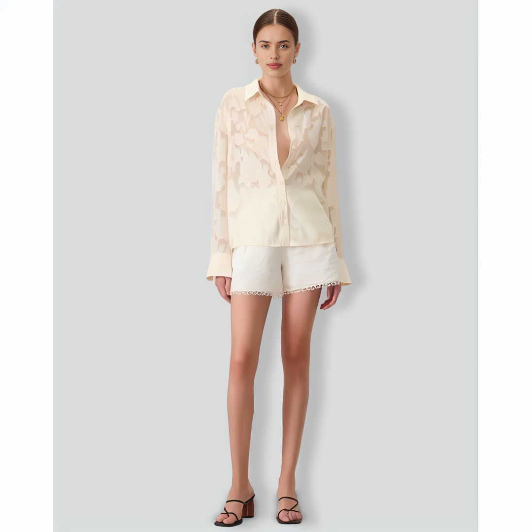 Women's Apricot Jacquard Long Sleeve Shirt