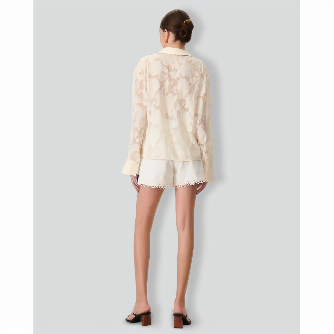 Women's Apricot Jacquard Long Sleeve Shirt