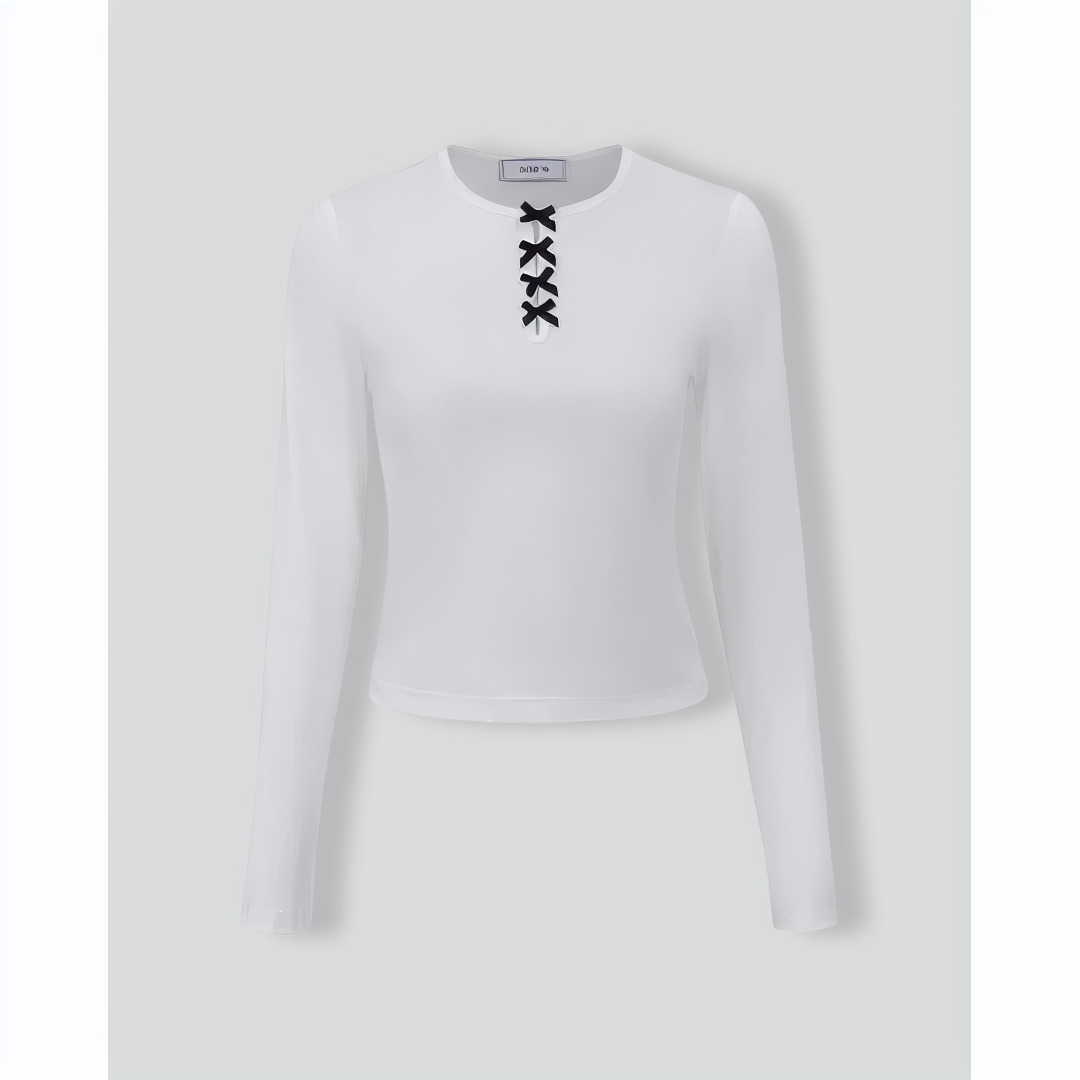 White Contrasting Bowknot Slim Tee
