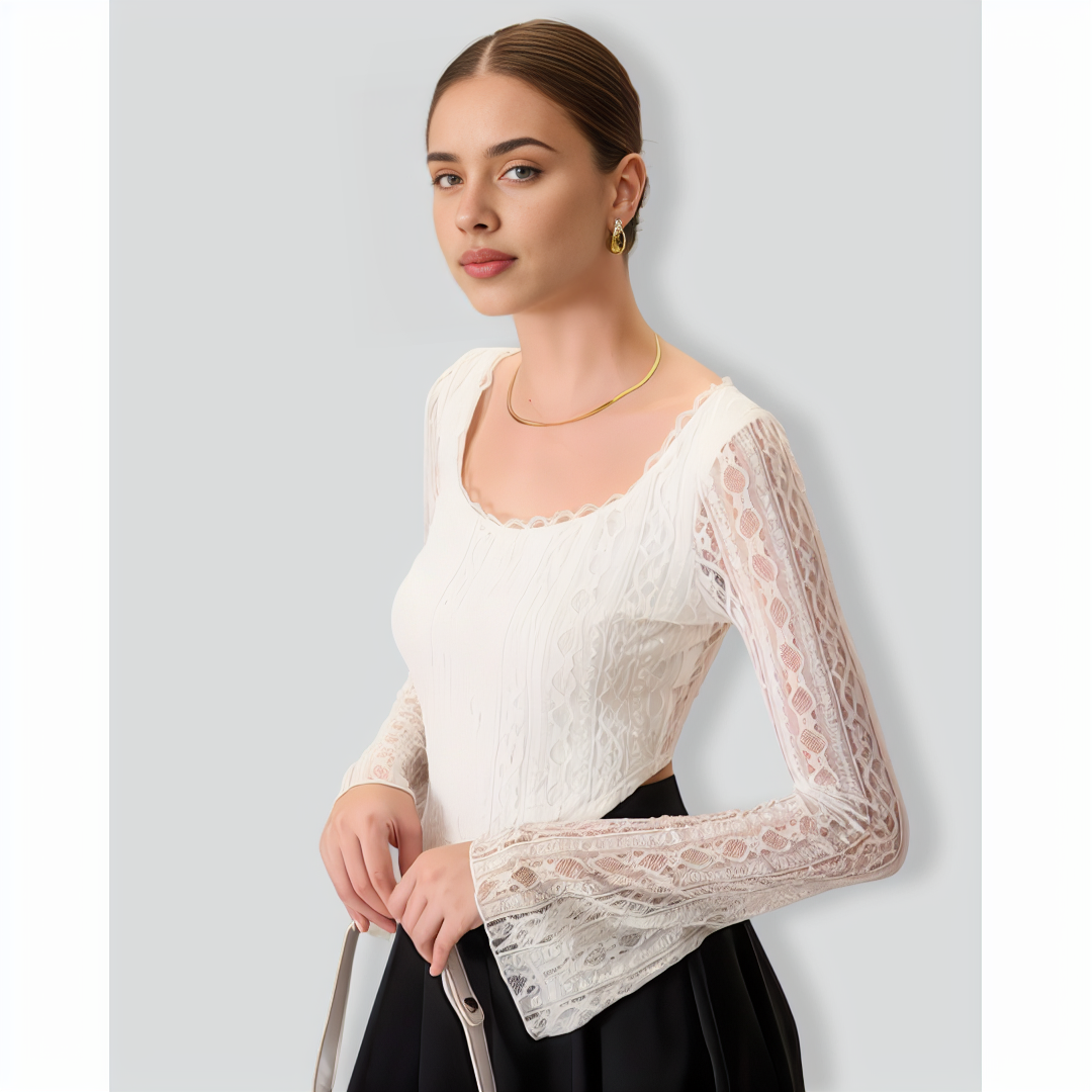 Women's White Lace See-Through Cropped Tee
