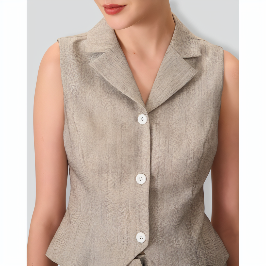 Women's Grey Lapel Single-Breasted Vest