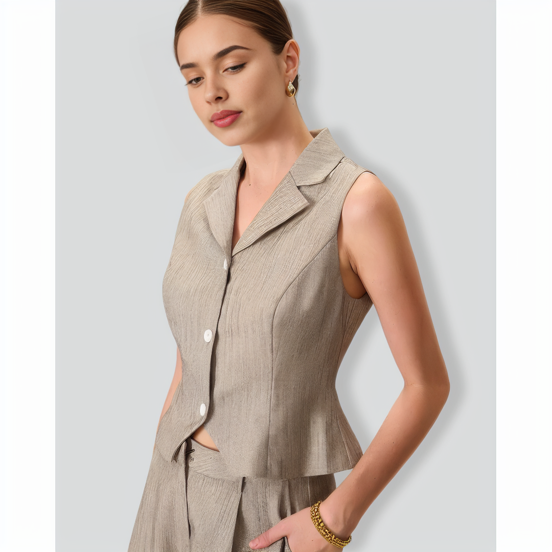 Women's Grey Lapel Single-Breasted Vest