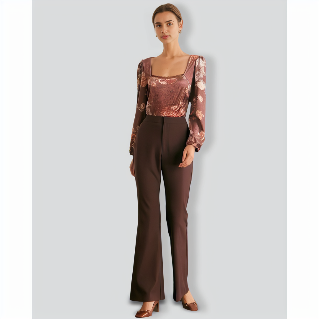 The Brown Square Neck Floral Lace Blouse