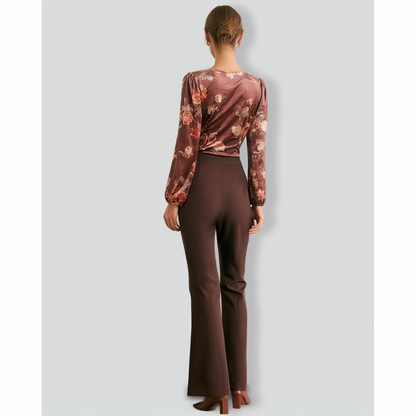 The Brown Square Neck Floral Lace Blouse