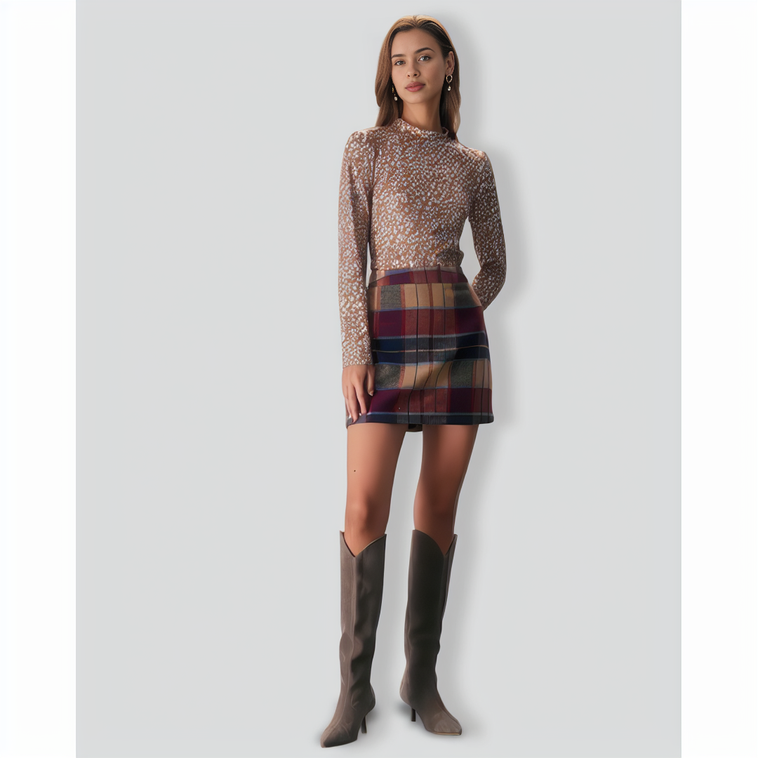 The Brown Mock Neck Floral Daisy Print Tee