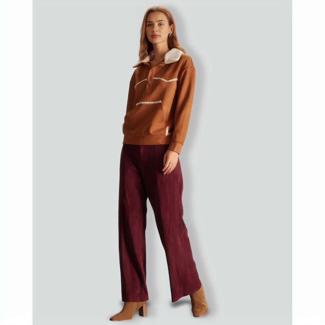 The Brown Lapel Button Suede Sweatshirt