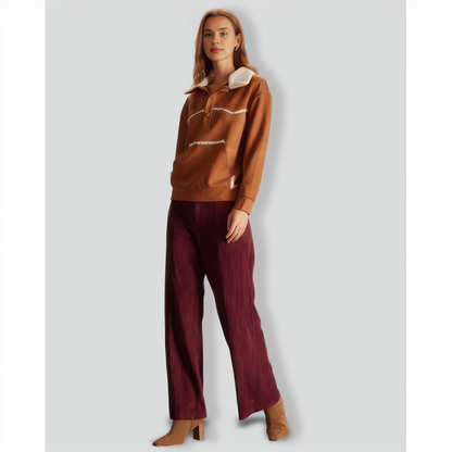 The Brown Lapel Button Suede Sweatshirt