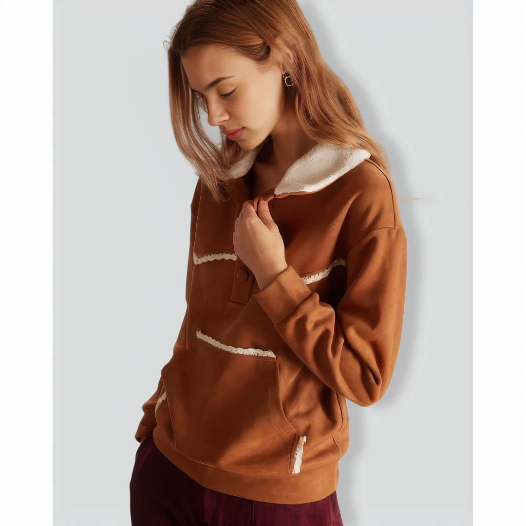 The Brown Lapel Button Suede Sweatshirt