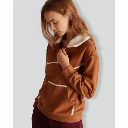 The Brown Lapel Button Suede Sweatshirt