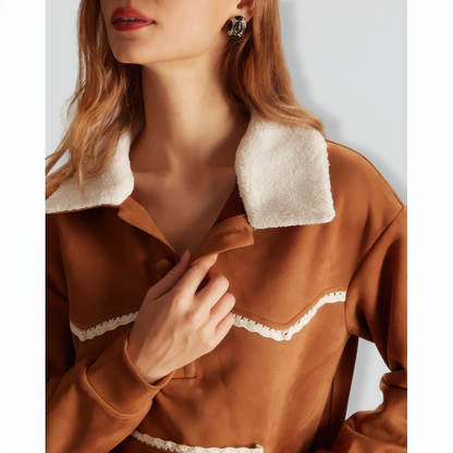 The Brown Lapel Button Suede Sweatshirt