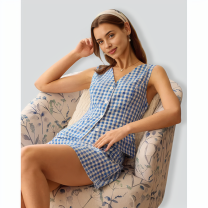 The Blue V Neck Plaid Vest