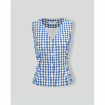 The Blue V Neck Plaid Vest