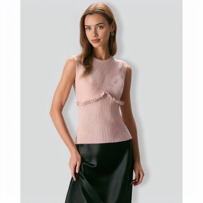 The Apricot Crew Neck Ruffle Knit Tank Top