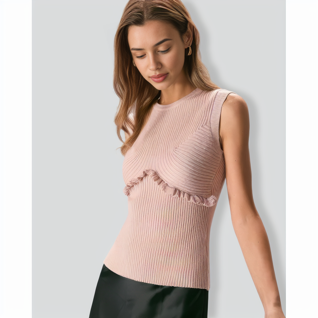 The Apricot Crew Neck Ruffle Knit Tank Top