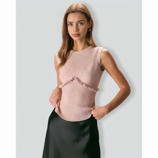 The Apricot Crew Neck Ruffle Knit Tank Top