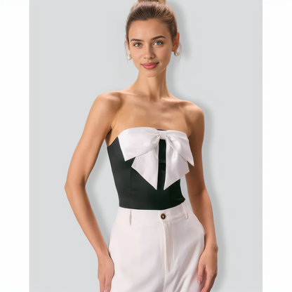 The Black Bowknot Satin Tube Tank Top