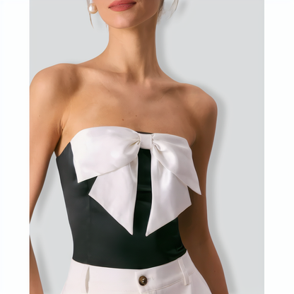 The Black Bowknot Satin Tube Tank Top