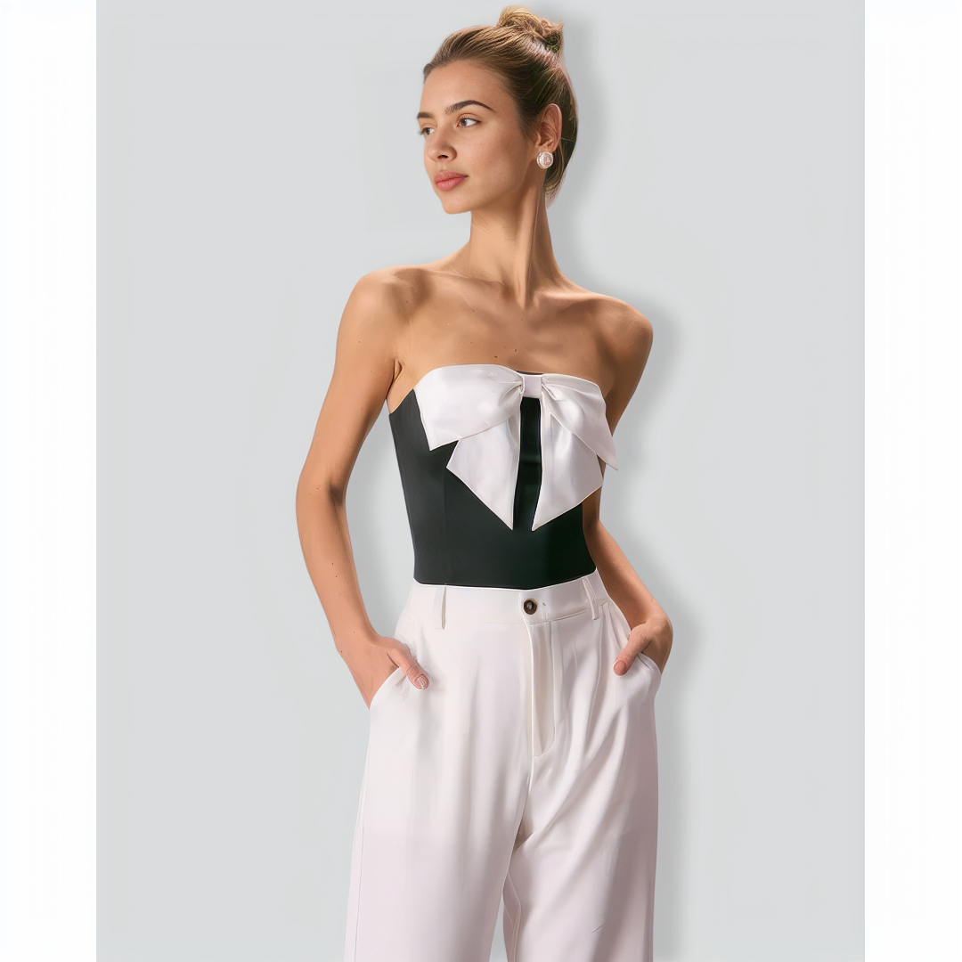 The Black Bowknot Satin Tube Tank Top