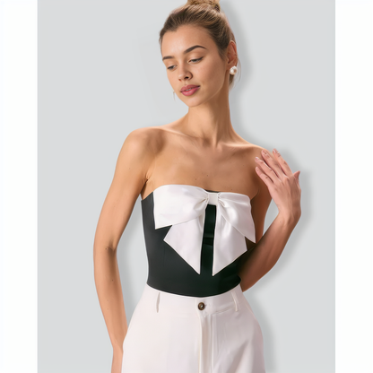 The Black Bowknot Satin Tube Tank Top
