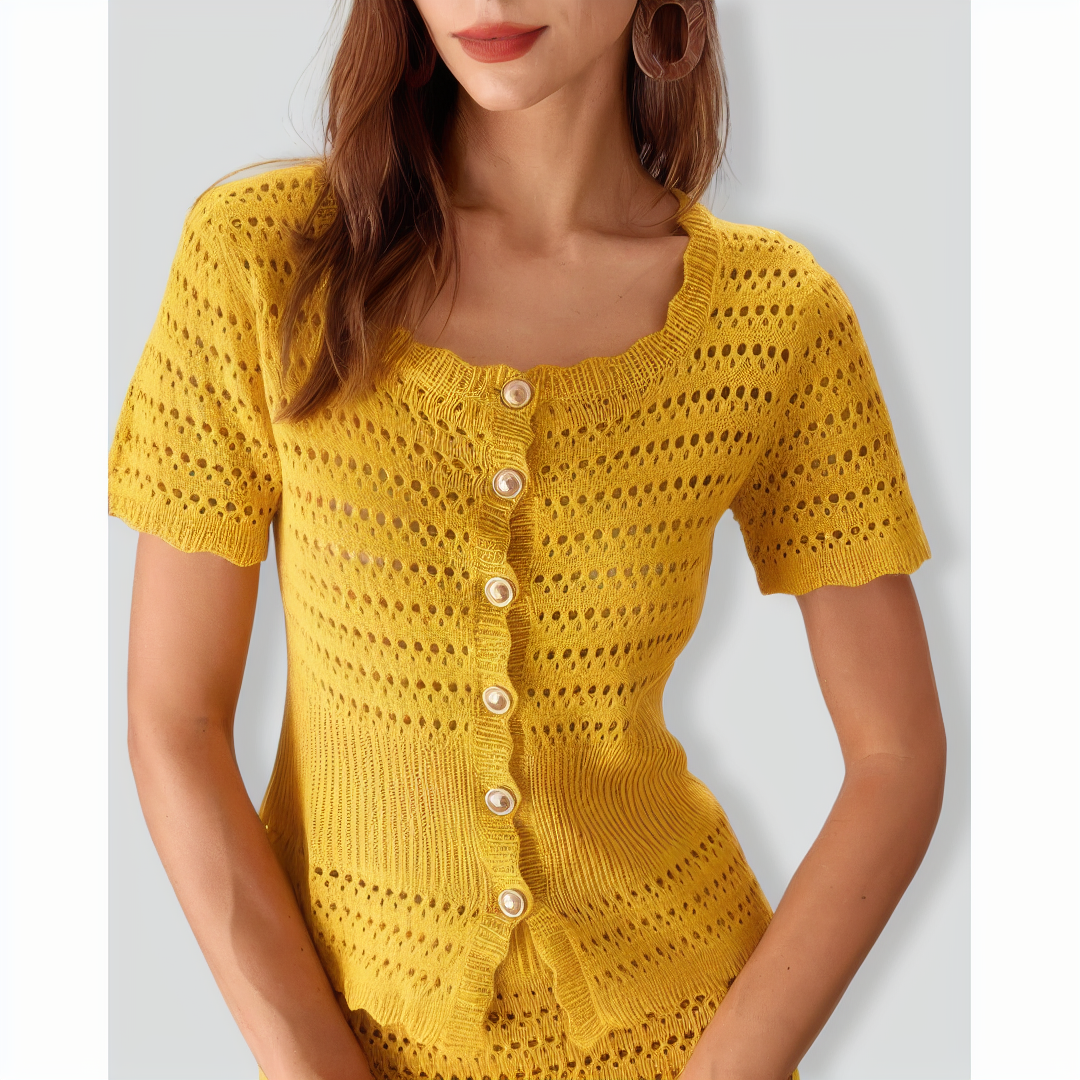 Yellow Crochet Single-Breasted Cardigan