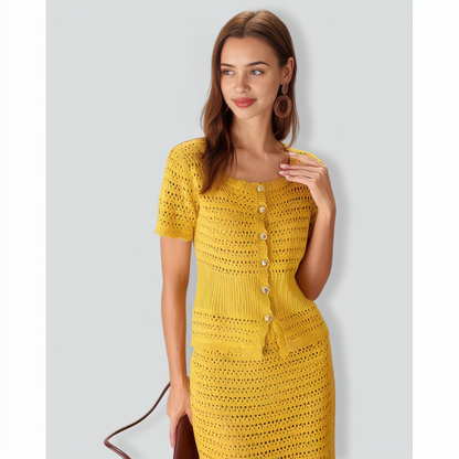 Yellow Crochet Single-Breasted Cardigan