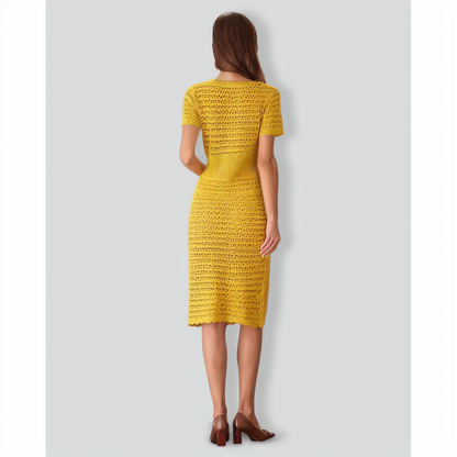 Yellow Crochet Single-Breasted Cardigan