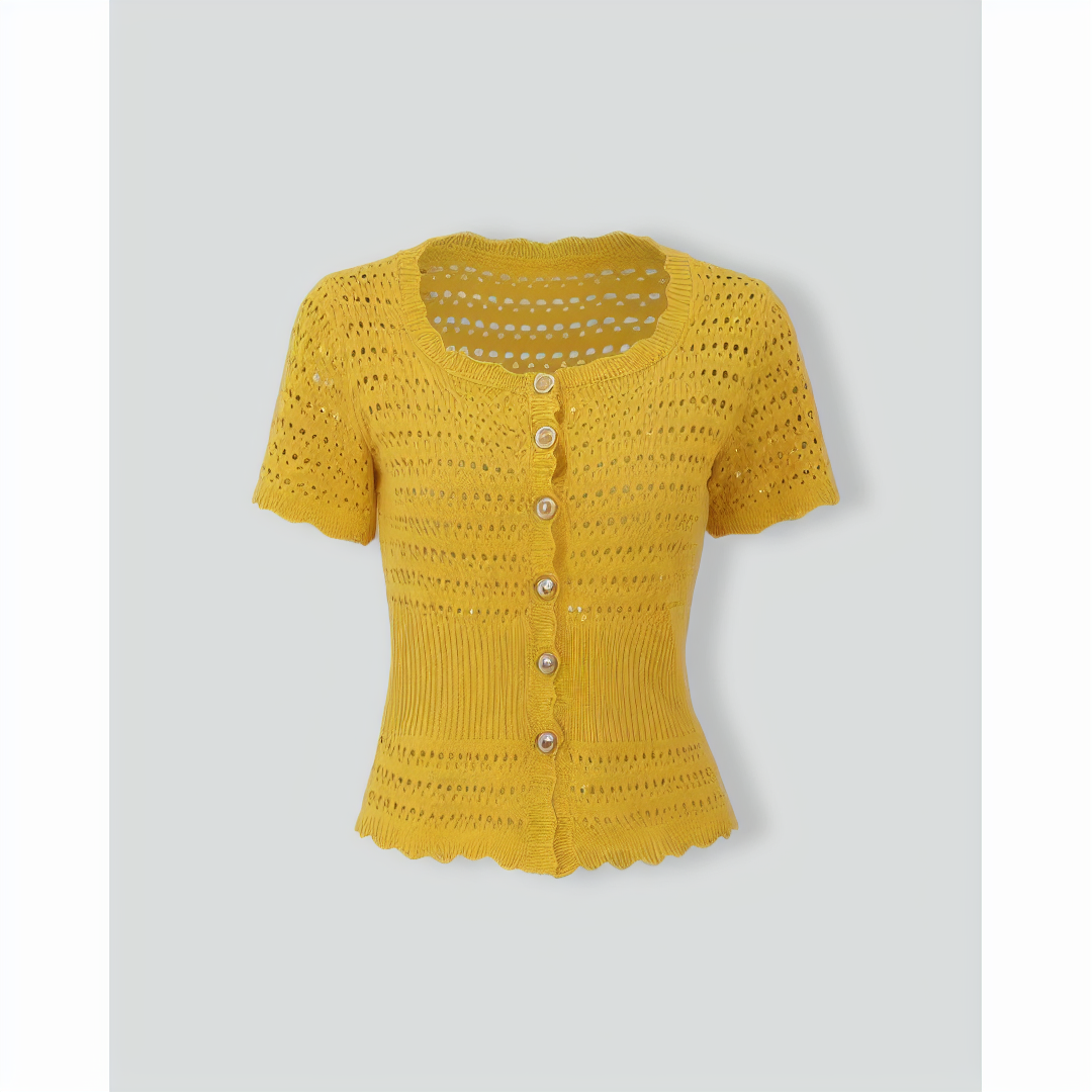 Yellow Crochet Single-Breasted Cardigan